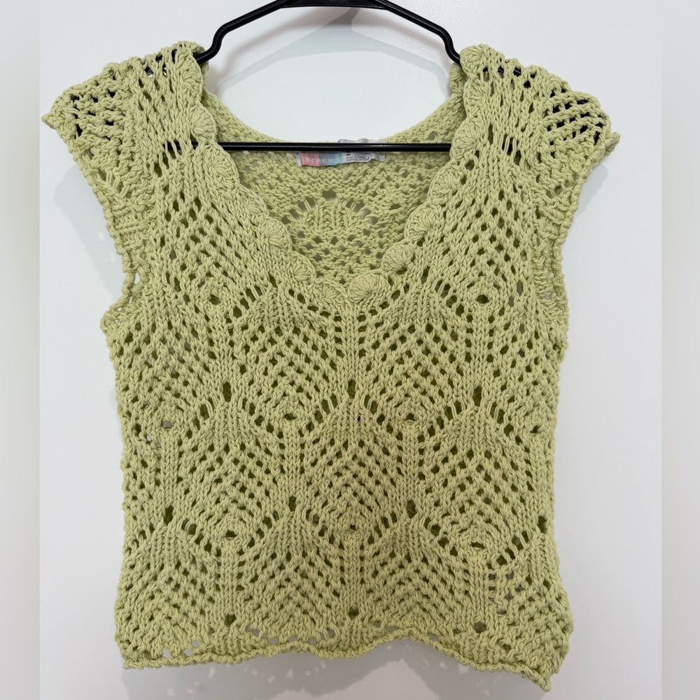 Free People Light Green Crochet Top